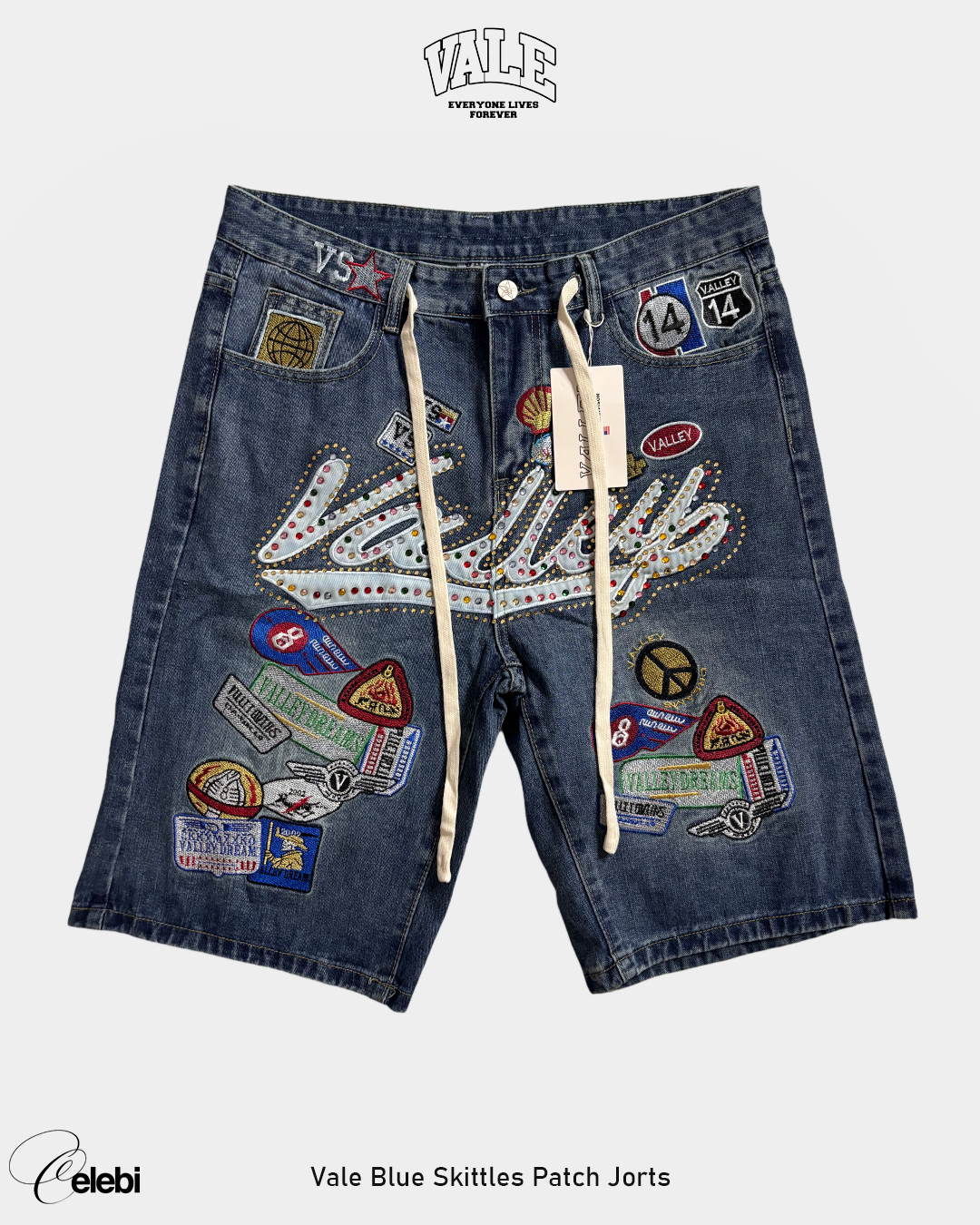 Vale Blue Skittles Patch Jorts
