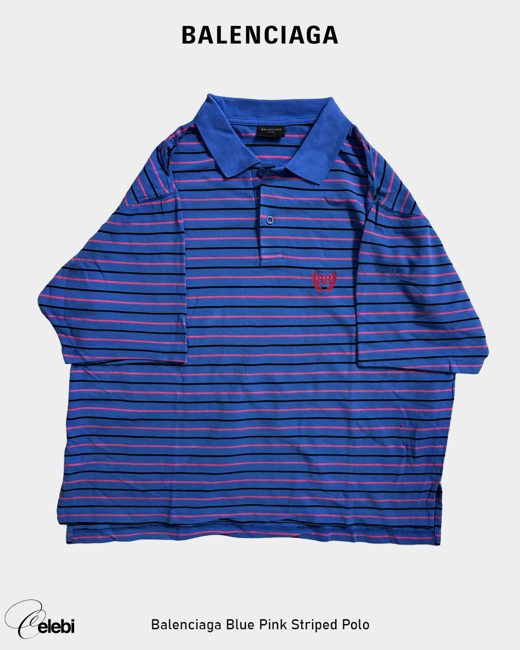 Balenciaga Blue Pink Striped Polo