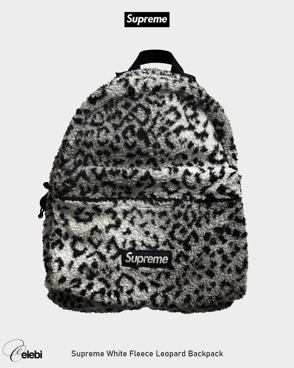 Supreme White Fleece Leopard Backpack