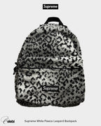Supreme White Fleece Leopard Backpack