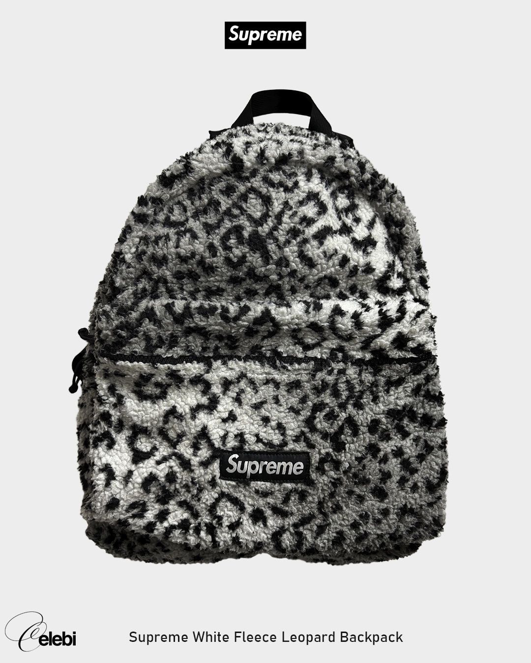 Supreme White Fleece Leopard Backpack