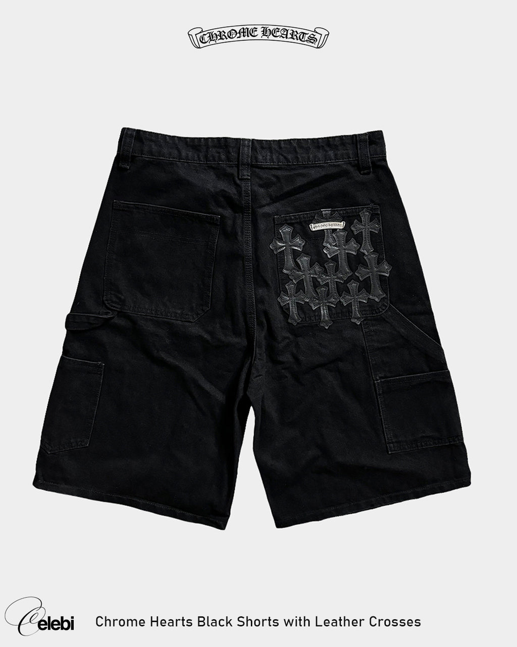 Chrome Hearts Black Shorts with Leather Crosses
