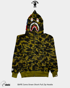 BAPE Camo Green Shark Full Zip Hoodie