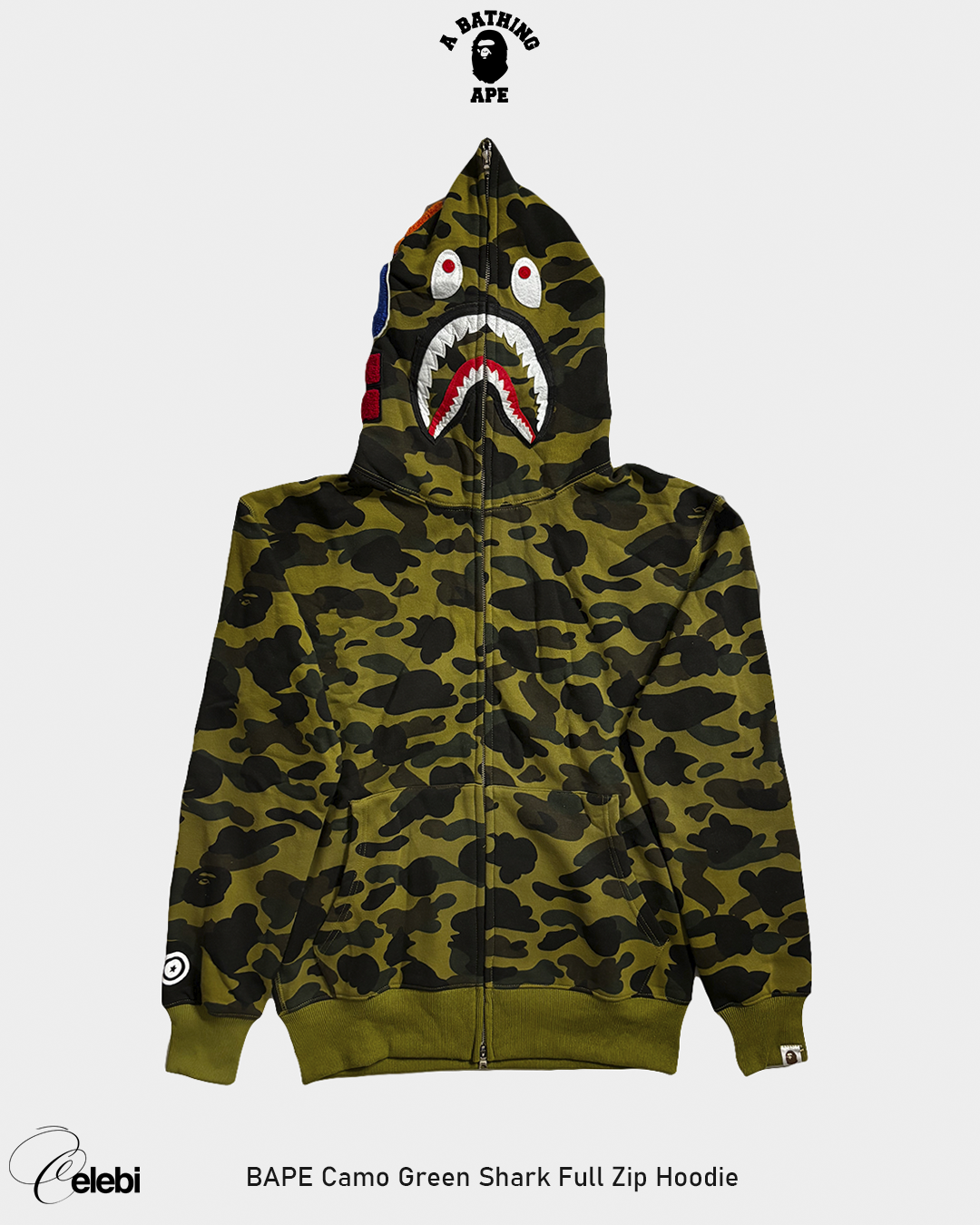 BAPE Camo Green Shark Full Zip Hoodie