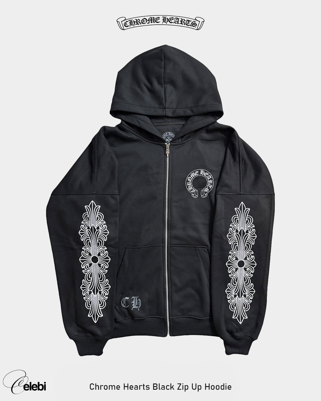Chrome Hearts Black Zip Up Hoodie