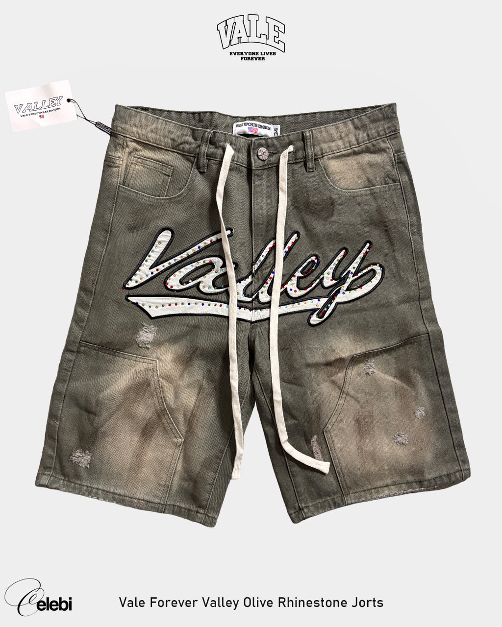Vale Forever Valley Olive Rhinestone Jorts