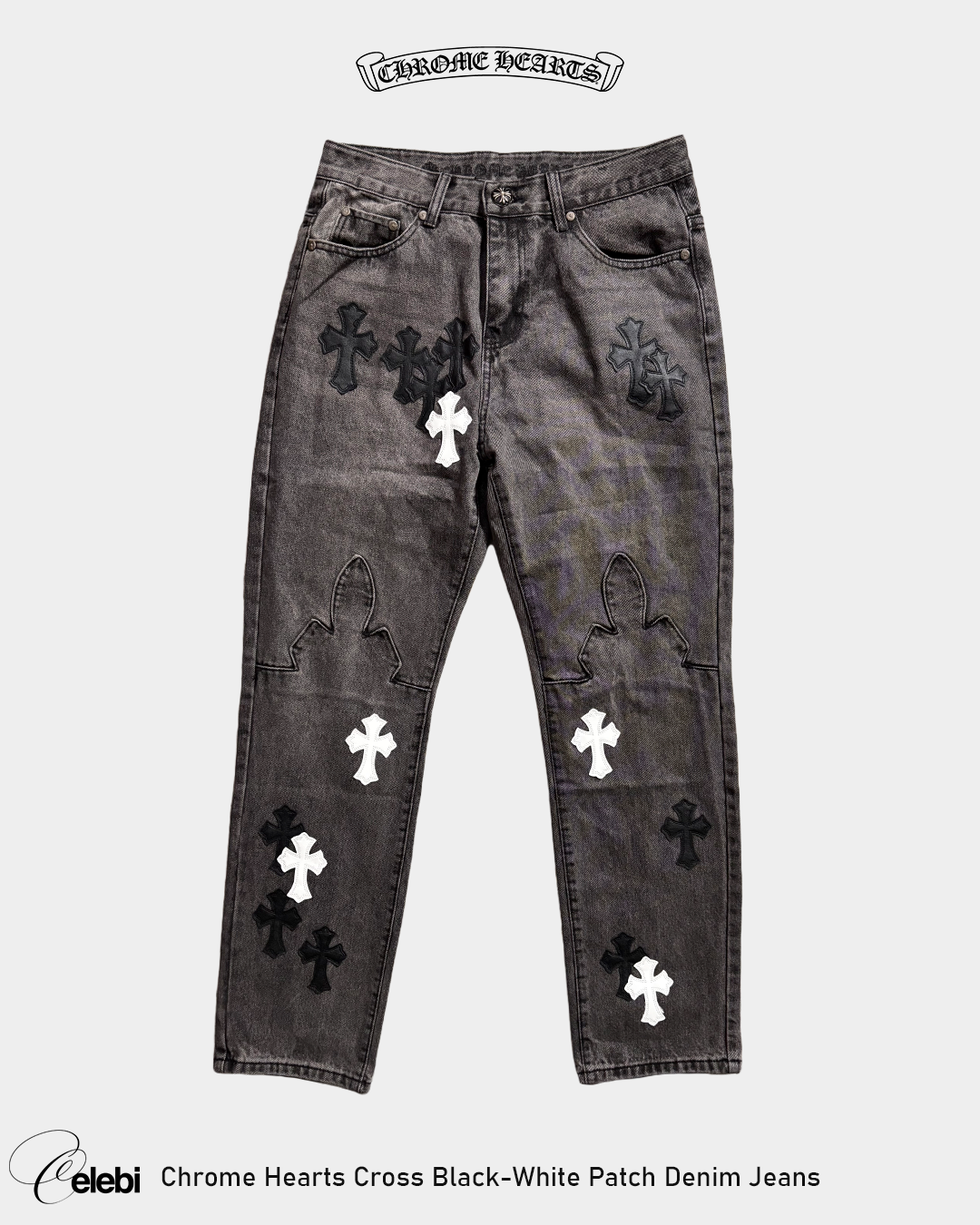 Chrome Hearts Cross Black-White Patch Denim Jeans