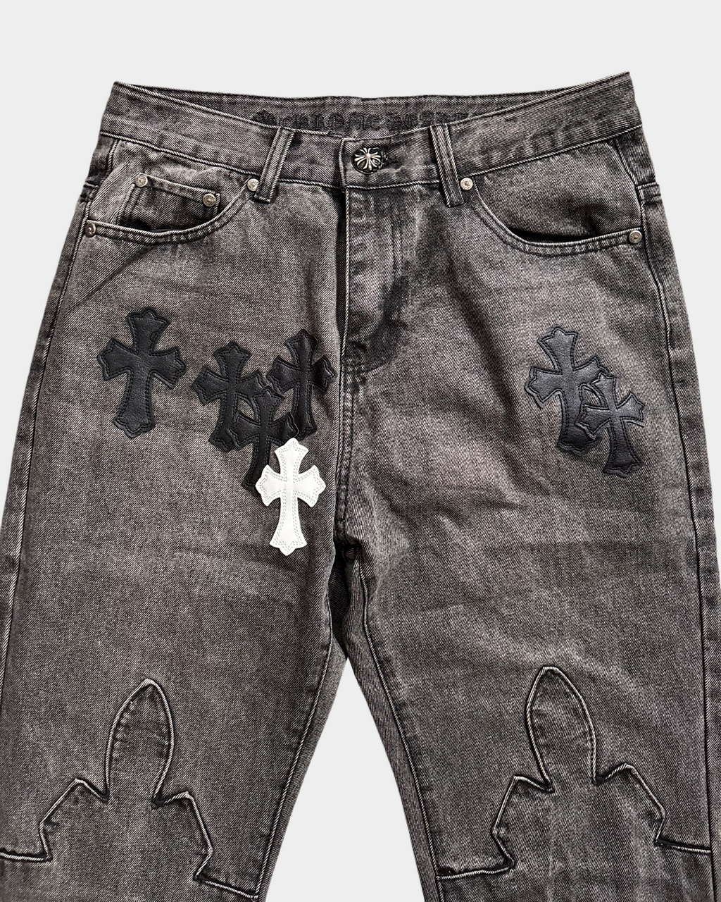 Chrome Hearts Cross Black-White Patch Denim Jeans