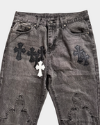 Chrome Hearts Cross Black-White Patch Denim Jeans