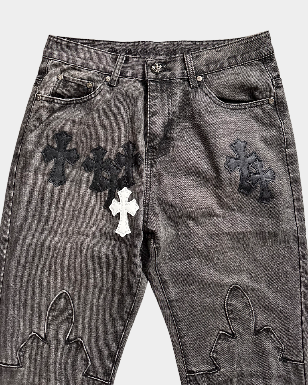 Chrome Hearts Cross Black-White Patch Denim Jeans