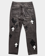 Chrome Hearts Cross Black-White Patch Denim Jeans
