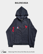 Balenciaga Paris Horse Dark Blue Zip-Up Hoodie