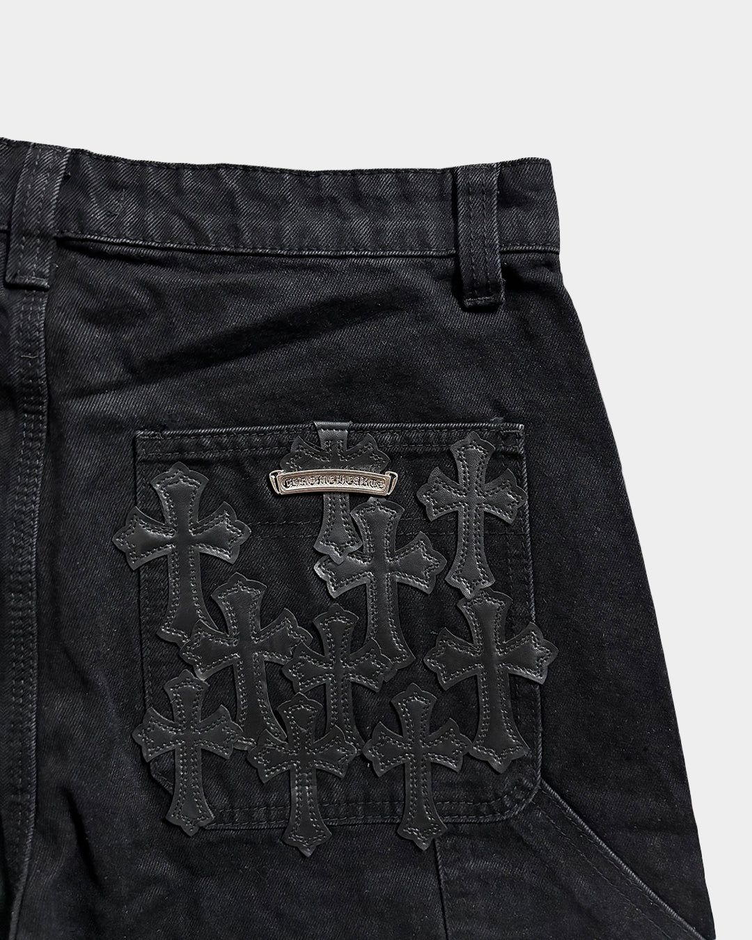 Chrome Hearts Black Shorts with Leather Crosses