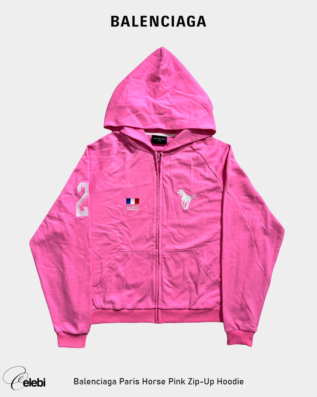 Balenciaga Paris Horse Pink Zip-Up Hoodie