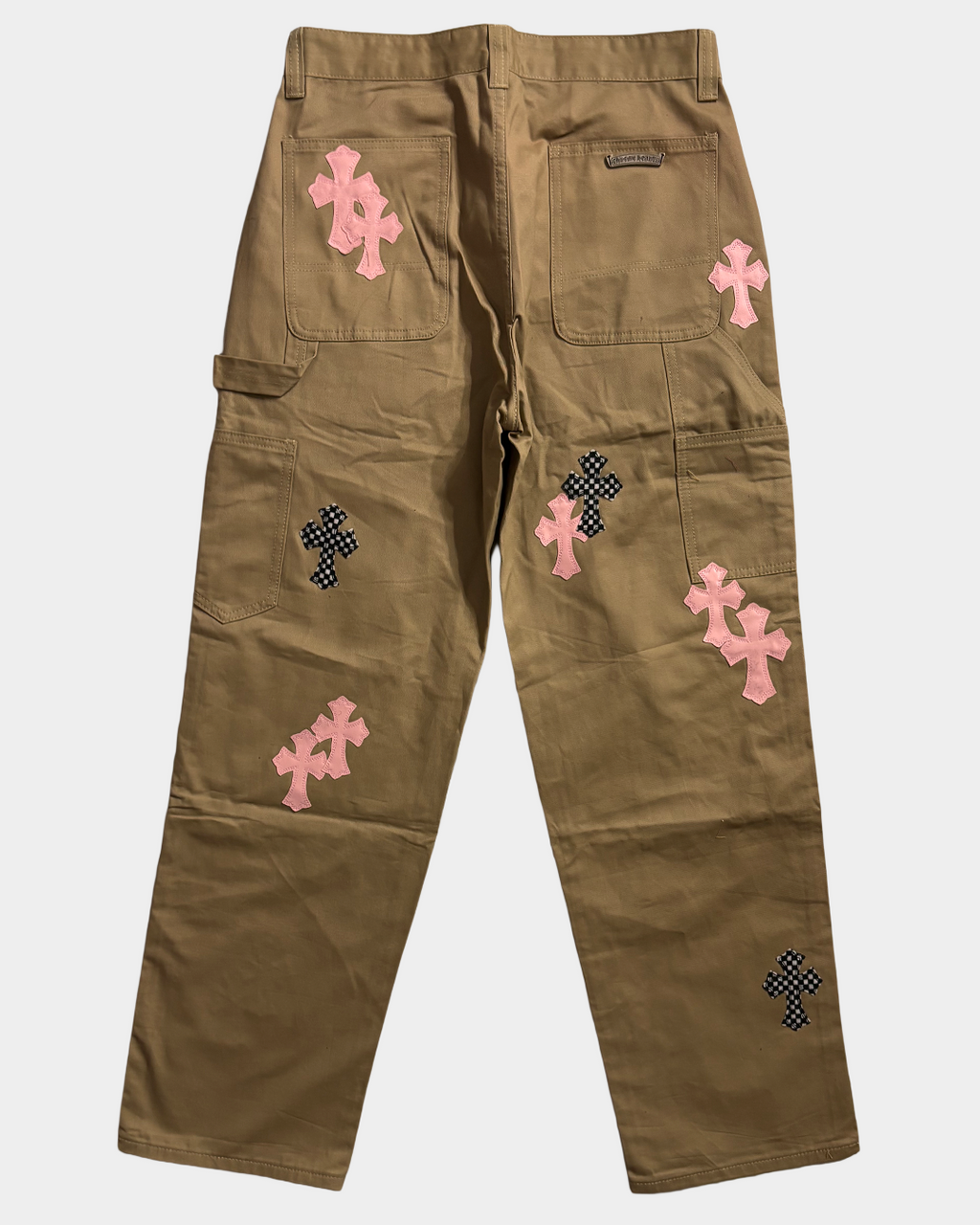 Chrome Hearts Pink & Checkered Cross Patch Carpenter Pants