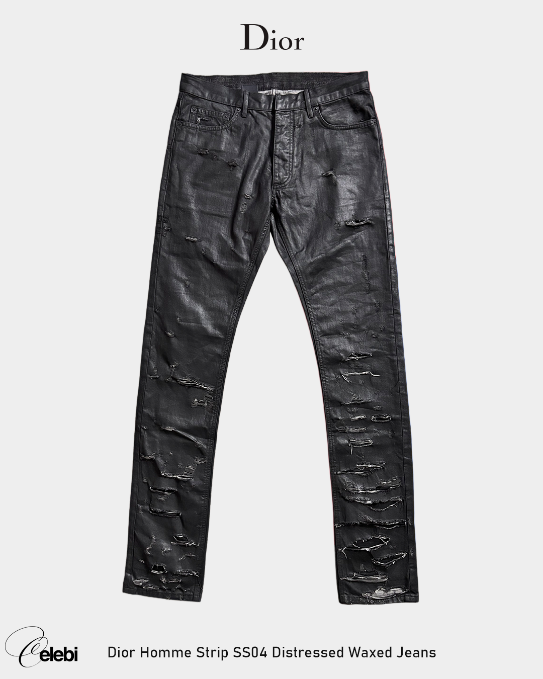 Dior Homme Strip SS04 Distressed Waxed Jeans