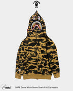 BAPE Camo White Green Shark Full Zip Hoodie