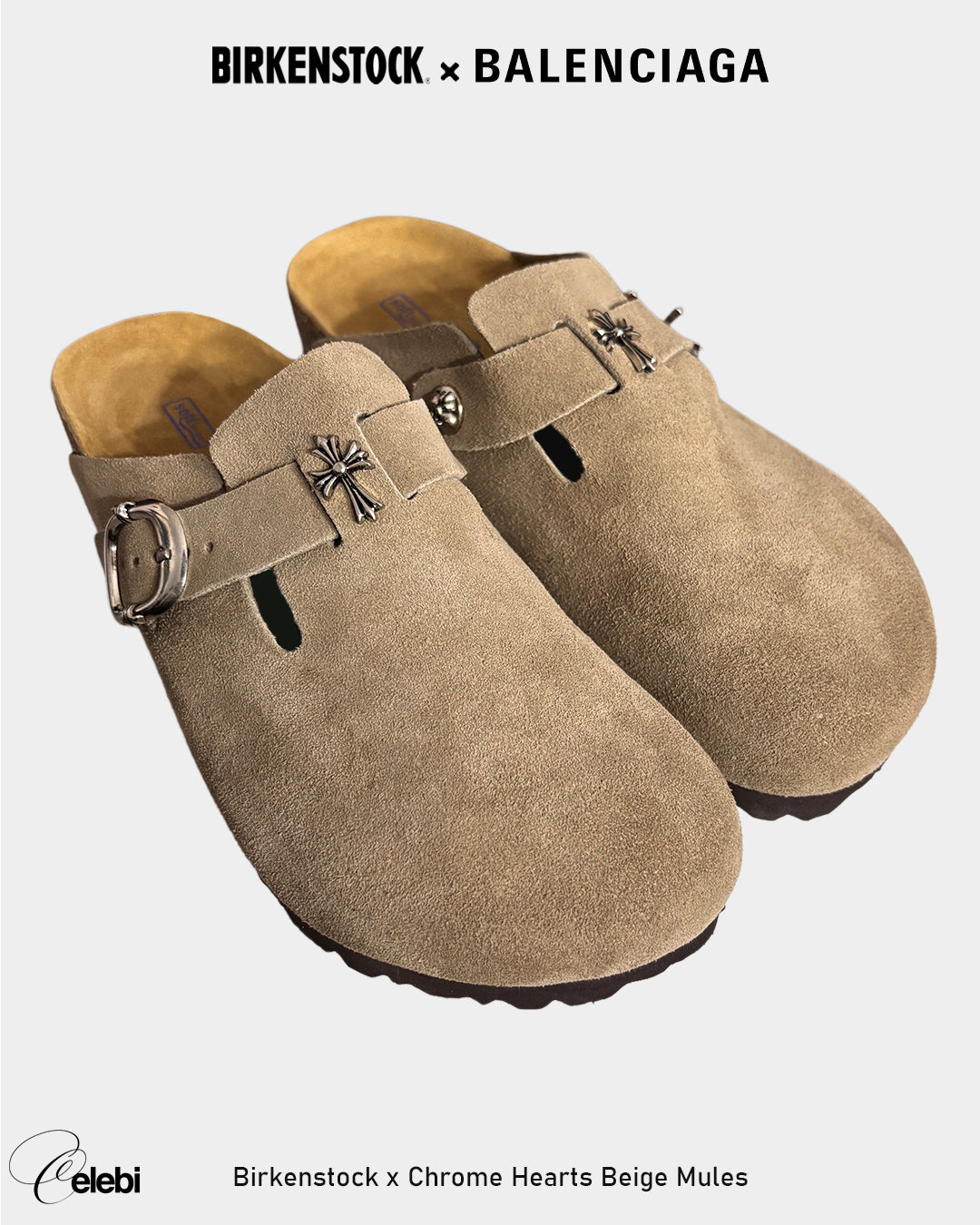 Birkenstock x Chrome Hearts Beige Mules