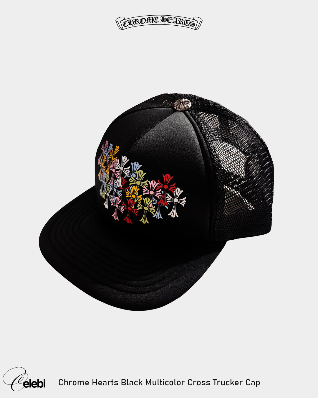 Chrome Hearts Black Multicolor Cross Trucker Cap
